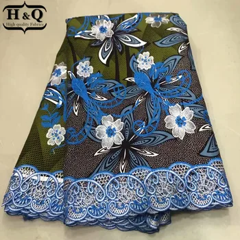 

H&Q latest african fabric wax print 100% cotton batik with embroidery lace 6 yards/pcs nigeria guipure lace water soluble fabric