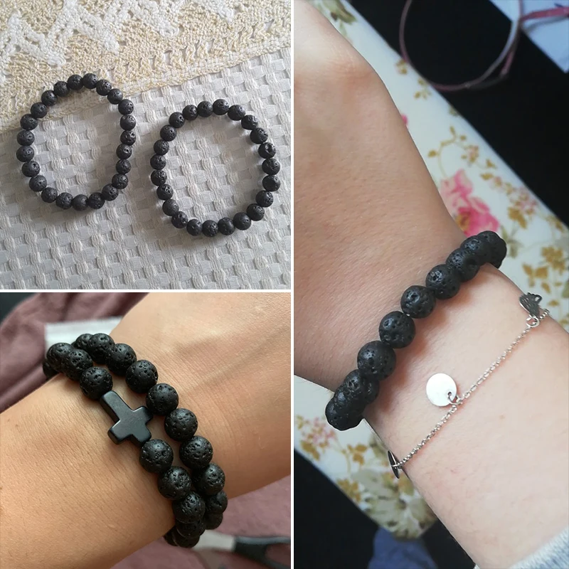 Volcanic Stone Bracelet 6mm 8mm 10mm Natural Volcanic Stone Beads Black Lava Men Aromatherapy Essential Oil Diffuser Bangle For Women