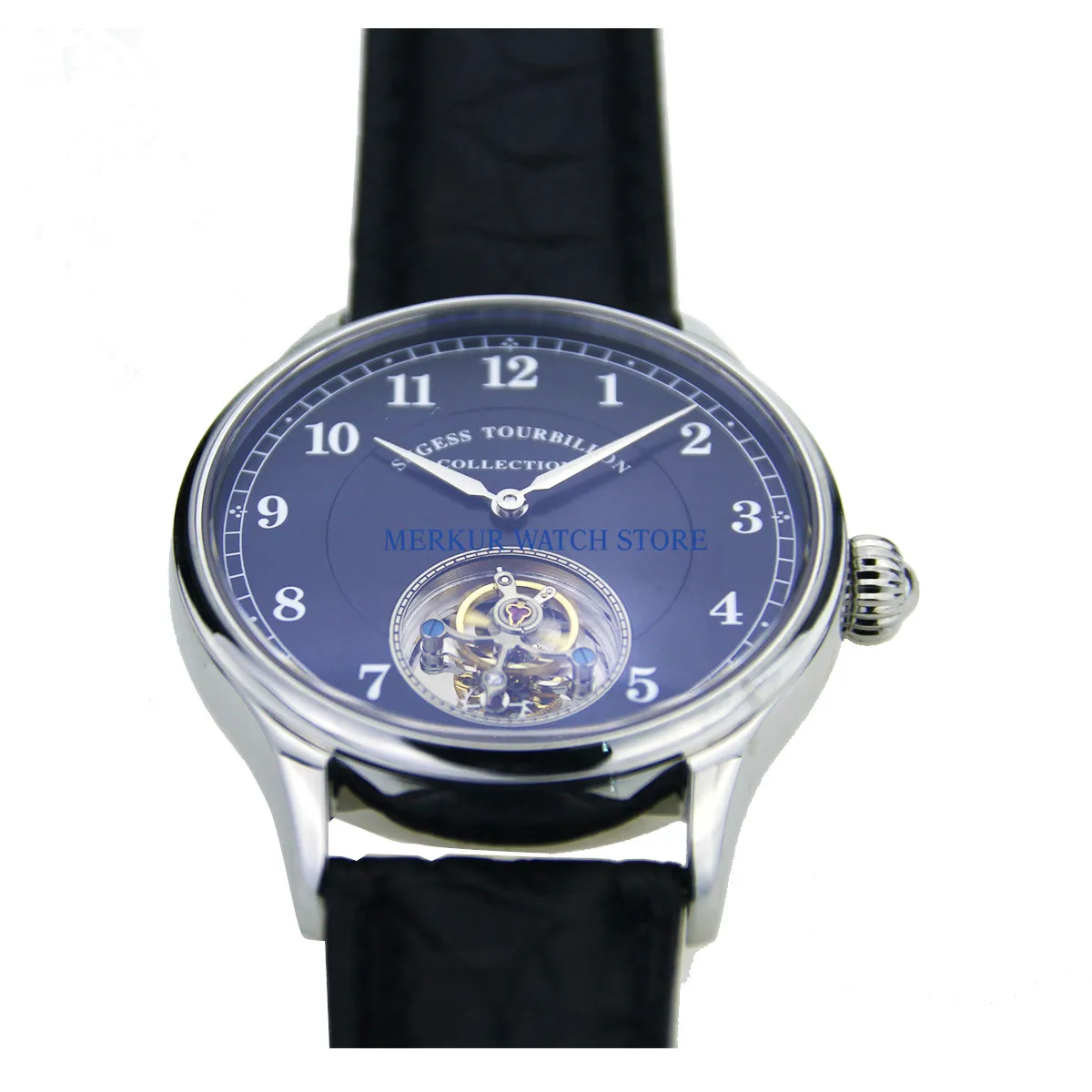

Sugess Mens Watch Flying Mechanical Seagull ST8000 Tourbillon Movement Skelenton Luxury Dress Black Dial
