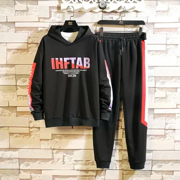 

HIP HOP Men's TrackSuit Sportswear Black Sets 2020 Spring Autumn Casual Two Piece Fashion Clothes Hoodies+Sweatpant Track Suit