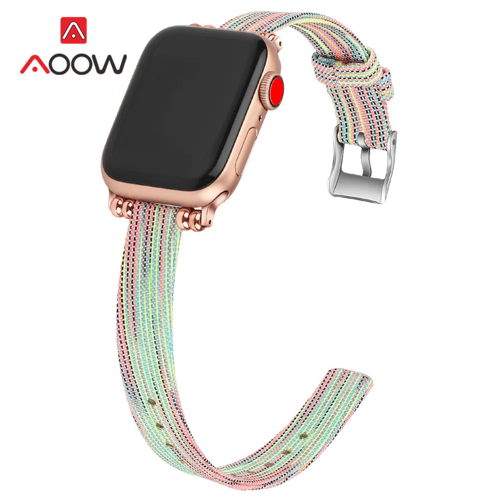 Colorful Тонкий нейлонремешок для часов для Apple Watch 4, 38 мм, 42, 40 40, 44 мм, женские модные браслеты браслет для iWatch 1, 2, 3 - Цвет ремешка: Colorful