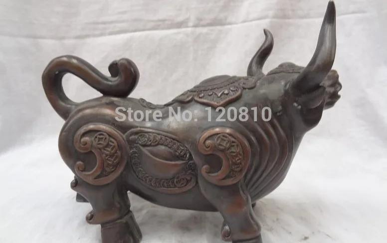 1" Китай бронзовая фигурка знака Зодиака Животные RuYi JiXiang YuanBao Монета богатства Быка статуя