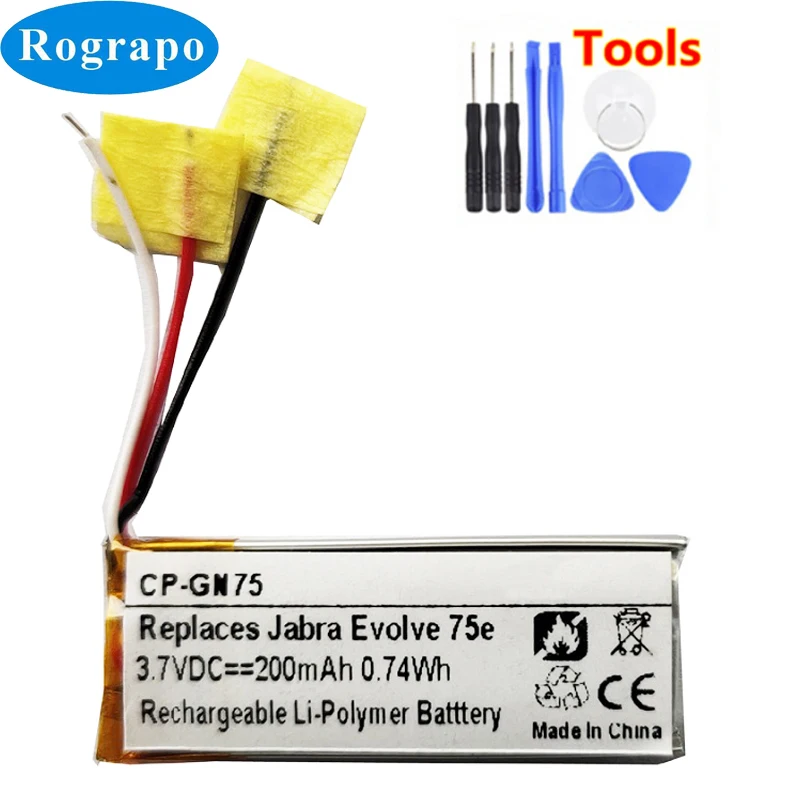 Nuova Batteria Di Ricambio Ai Polimeri Di Litio Da 200Mah Per Jabra Evolve 75E Hsc100W Accumulatore Batterie 3 Fili + Strumenti