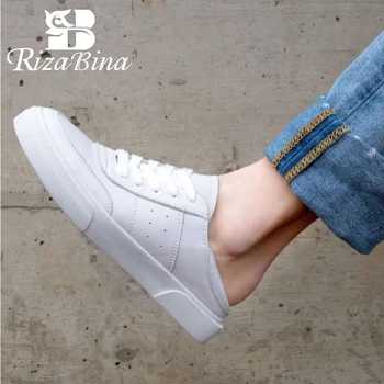 

RIZABINA Real Leather Women Sneakers Fashion Flats Shoes Woman Cross Strap Casual Daily Lady Footwear
