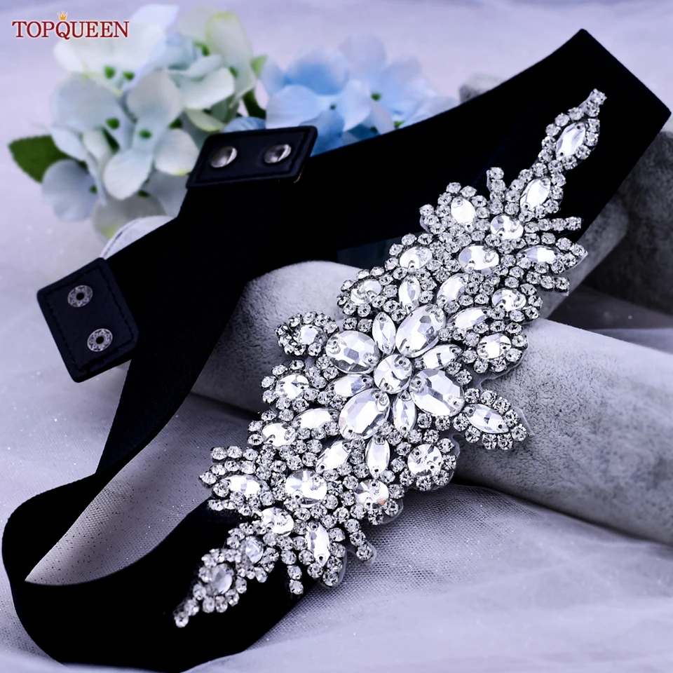 Bohend Fiore di cristallo Cintura elastica Nero Largo Cintura elastica Strass Cinture in vita per Abito Cintura d'epoca per donne e signore (S, Fiore