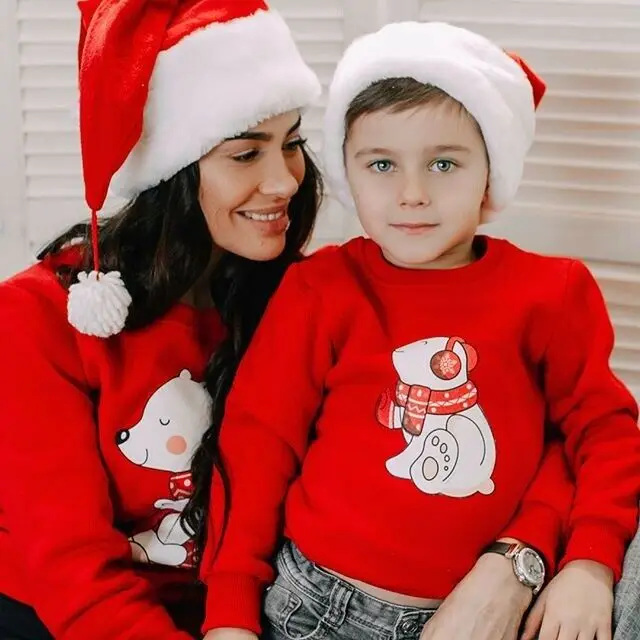 

2020 Christmas Family Matching Outfits Sweat Women Kid Bear Sweatshirt Hoodies Family Pullover Long Sleeve Santa Claus Tracksuit