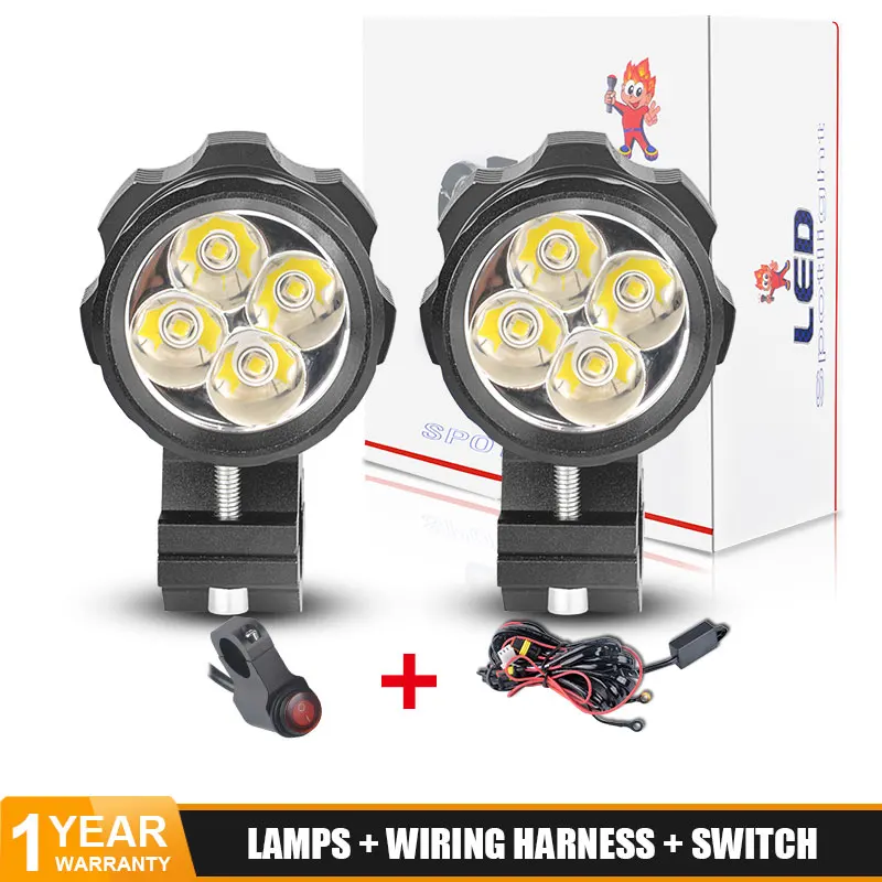 

DERI Motorcycle Headlight LED Spotlight 4 LED Chips 4000 LM 40W led Driving Lamp Moto LED With Switch Wiring Harness Tools 6000K