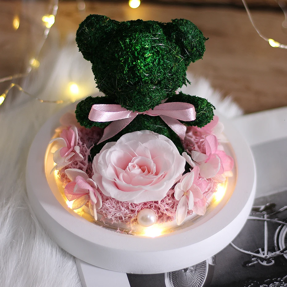 Плюшевый мишка розы цветы в стеклянном куполе Рождественский фестиваль DIY дешевые домашние Свадебные украшения день рождения подарки ко дню Святого Валентина