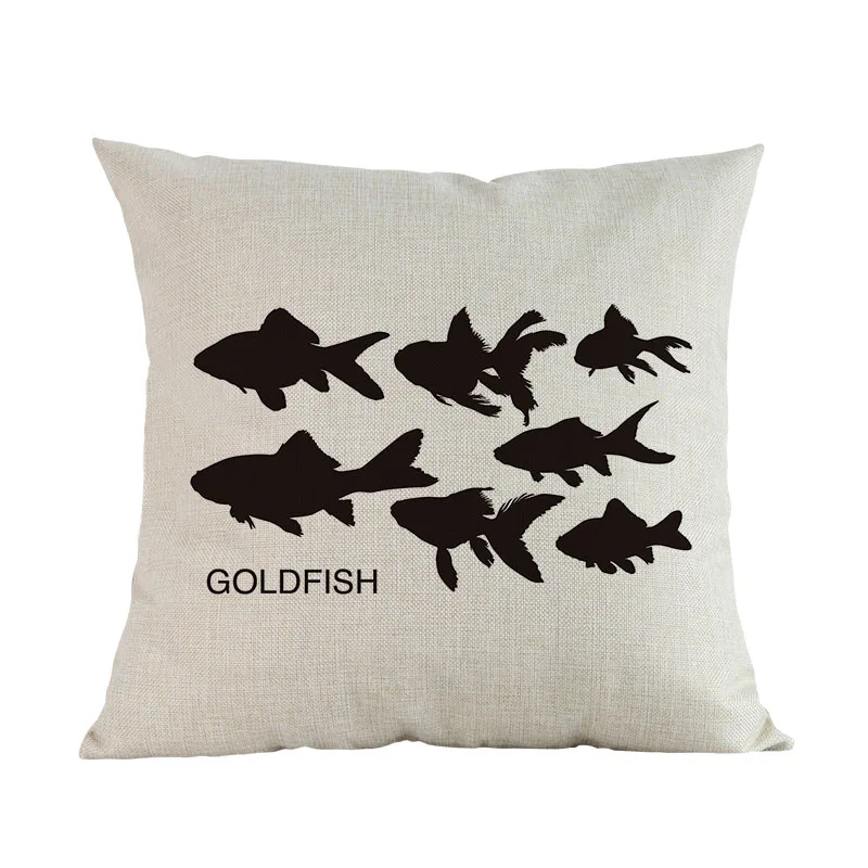 Черный силуэт стиль морфологическая рыба Koi бас Щука узор льняной бросок наволочка для дома декоративная подушка для дивана крышка - Цвет: Goldfish