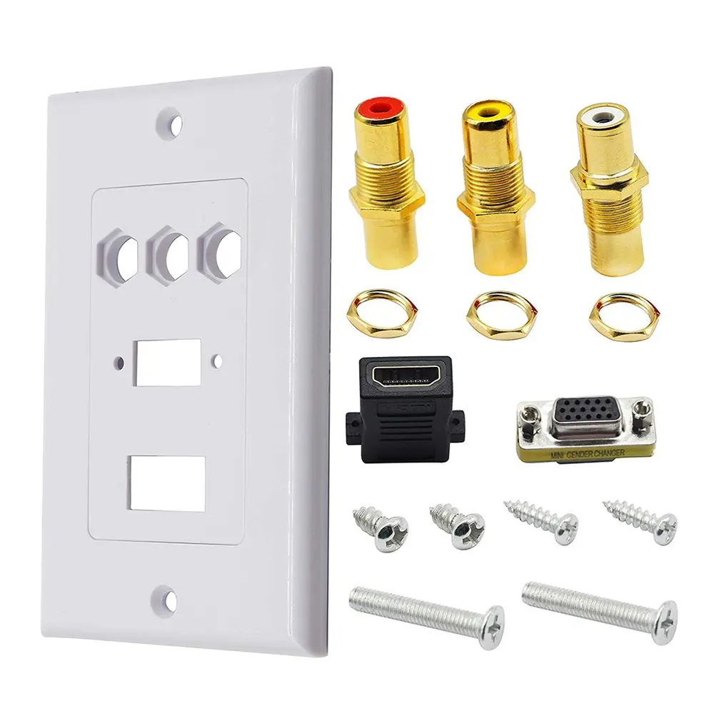 Практичный двойной порт подключения Белый Hdmi Vga Rca выводная настенная пластина Full