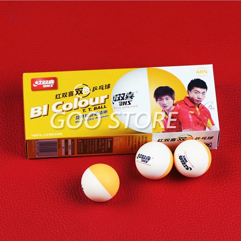 Description Picture 4 of itemDHS BI Colour 2018 new table tennis balls double Color China super League seamed ABS balls d40+ plastic ping pong balls