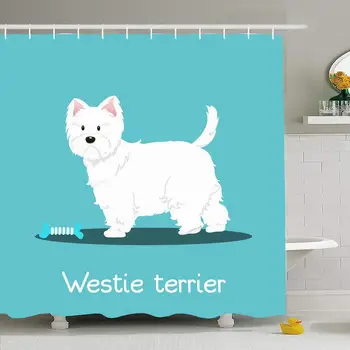 

Shower Curtain Set with Hooks 72x72 Westie Terrier Dog Bone Pet On Sky Design Animals Adorable Wildlife Color White Textures