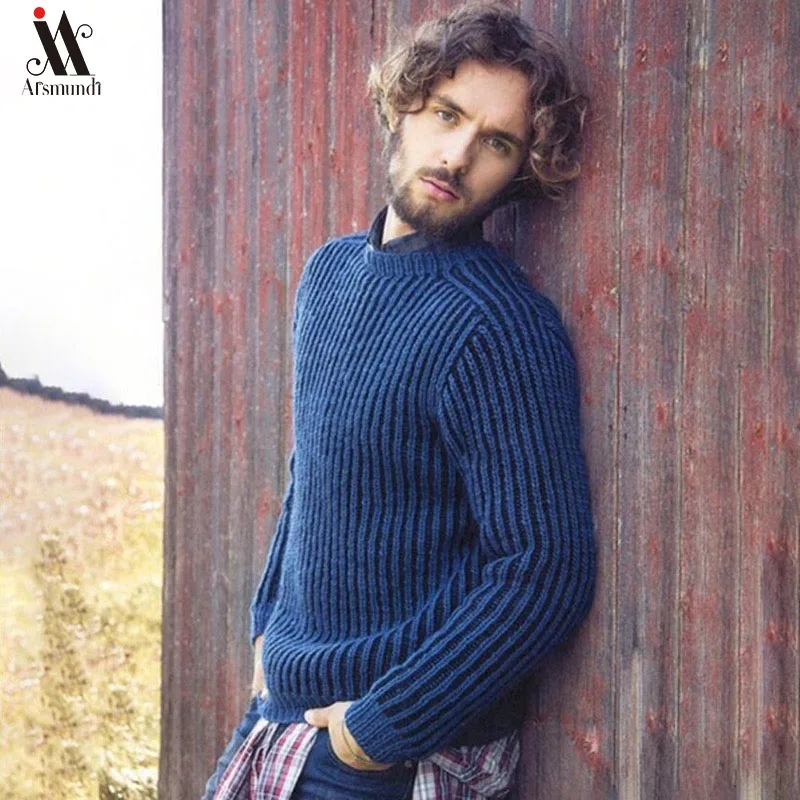 

Men Autumn Casual Knitted Soft Cotton Sweaters Pullover Men 2019 Winter New Fashion Striped O-Neck Sweater Coat Men 3XL