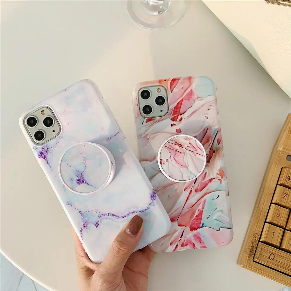 Глянцевый розовый мраморный чехол для телефона с масляной краской iphone 11 Pro XS Max XR X