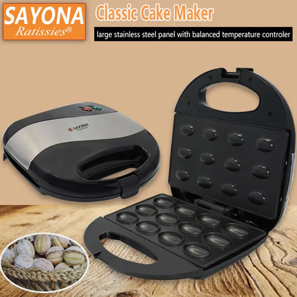 

220V Electric Walnut Cake Maker Automatic Mini Nut Waffle Bread Machine Sandwich Iron Toaster Baking Breakfast Pan Oven EU Plug