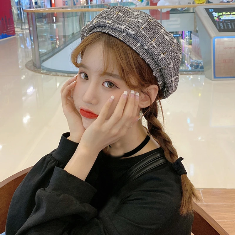 

HT3295 Berets for Women Vintage Artist Painter Octagonal Hat Ladies Cute Sweet Spring Autumn Plaid Beret Hat Female Women Berets