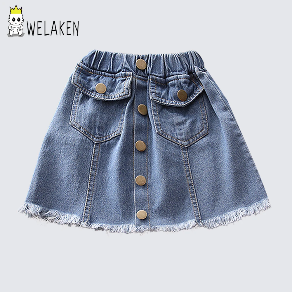 Welaken/2018 г. Летняя короткая джинсовая юбка для девочек с бахромой и бортами Модная