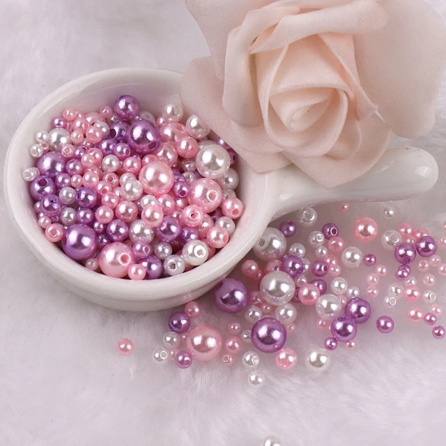 150-200Pcs Colorful ABS Imitation Pearls Mix 3-8mm Round Beads With Holes DIY Bracelet Charms Necklace Beads For Jewelry Making 2128 Mix Purple Pink