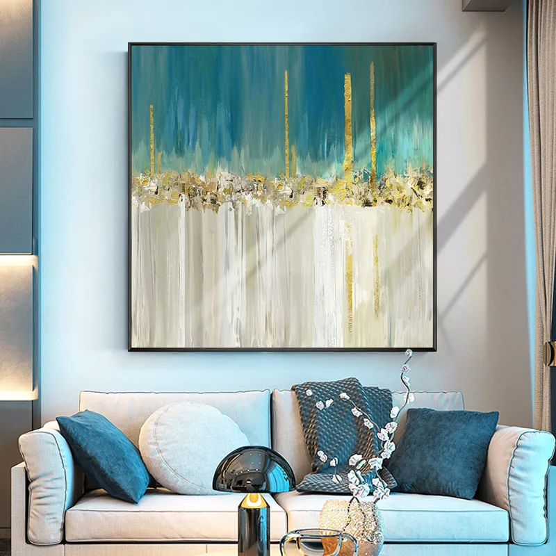 Light Extravagant hand painted Gold Leaf Abstract Landscape Oil Painting Modern Minimalist