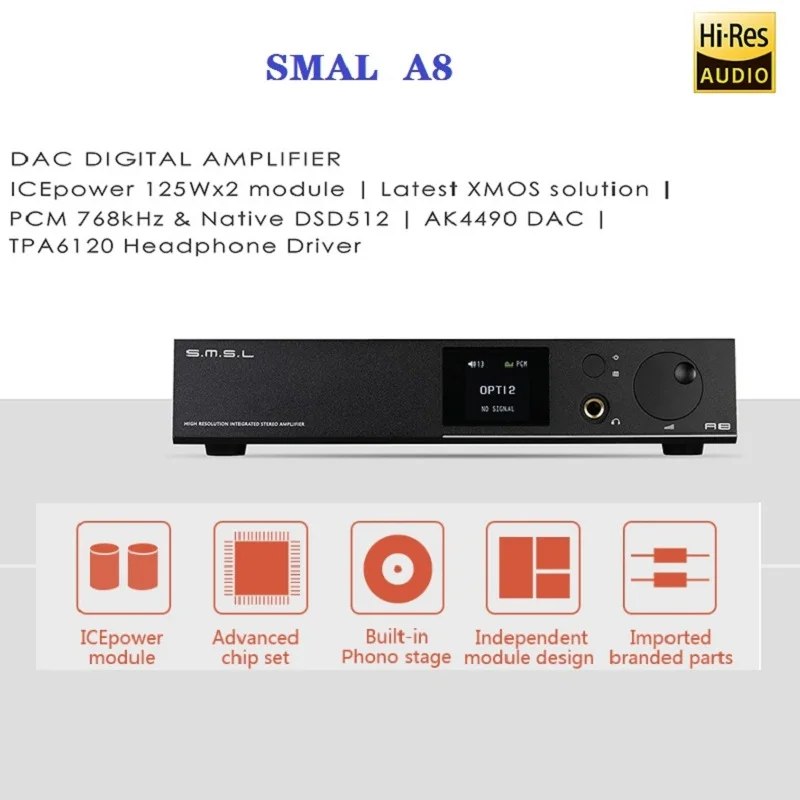 

SMSL A8 Hi-Res HIFI Headphone Amplifier DAC Decoder DSD AK4490+TPA6120 XMOS Solution HIFI Audio Digital USB DAC