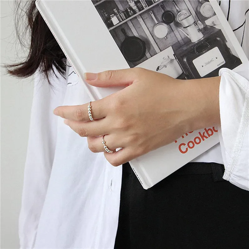 925 Sterling Silver Fidget Beads Ring For Women Men Rotate Freely Anti Stress Anxiety Ring INS Simple Style Lady Fashion Jewelry