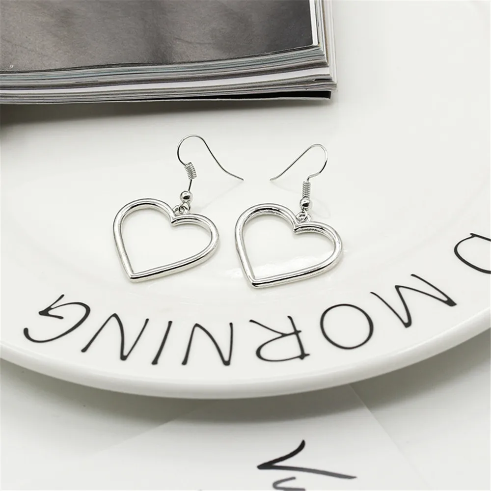 Simple Design Silver Color Hollow Heart Drop Earrings For Women New Brand Fashion Ear Cuff Piercing Dangle Earring Gift A197