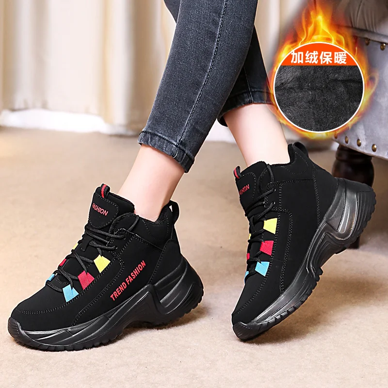 red Moipheng/; зимние кроссовки на платформе; Модные женские кроссовки; Цвет черный, серебристый; обувь на танкетке с мехом; женские высокие кроссовки на массивном каблуке - Цвет: red