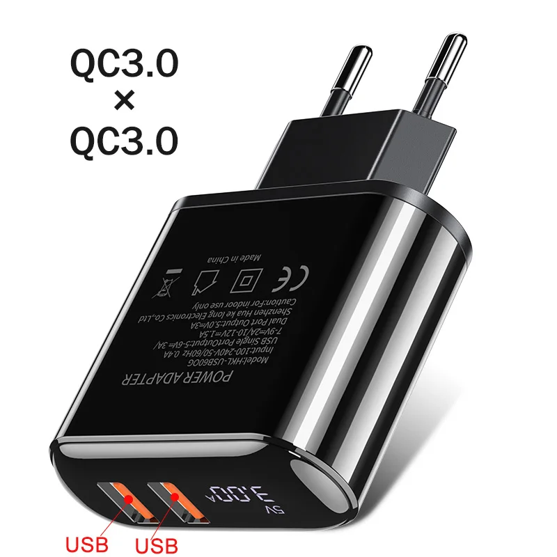 YKZ 18 Вт светодиодный дисплей QC3.0 USB зарядное устройство Быстрая зарядка 3,0 QC Тип C PD Быстрая зарядка дорожное настенное зарядное устройство для iPhone X 8 samsung S10 - Тип штекера: QC3.0 QC3.0