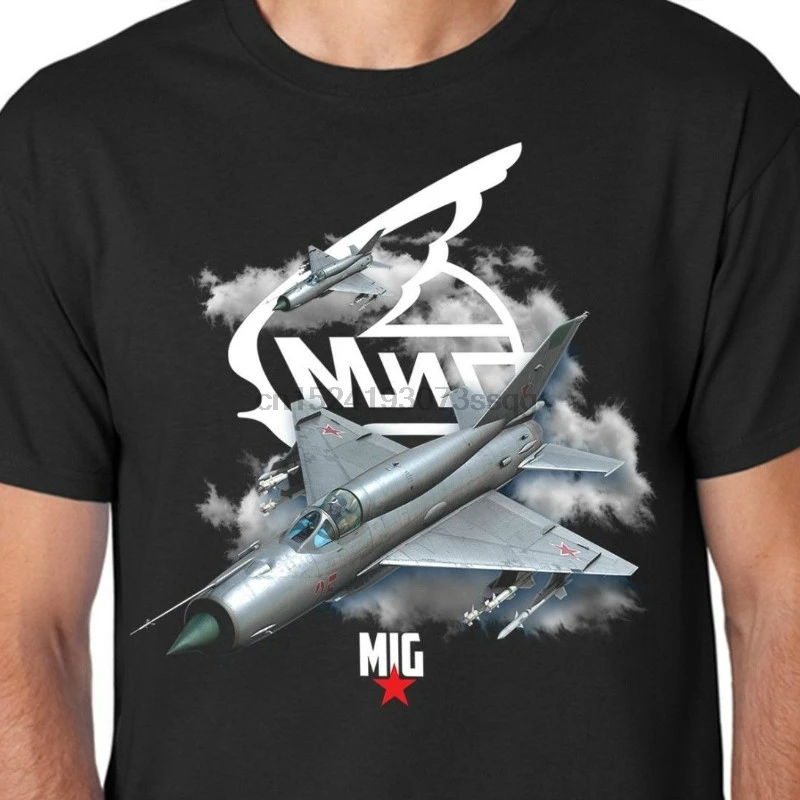 Mig 21 российские самолеты военно-воздушных сил истребитель футболка черного цвета