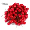100 Pcs Artificial Holly Berry Christmas Tree DIY Gifts Red Flower Home Garden Decorations Birthday Supplies Party Ornament ► Photo 1/6