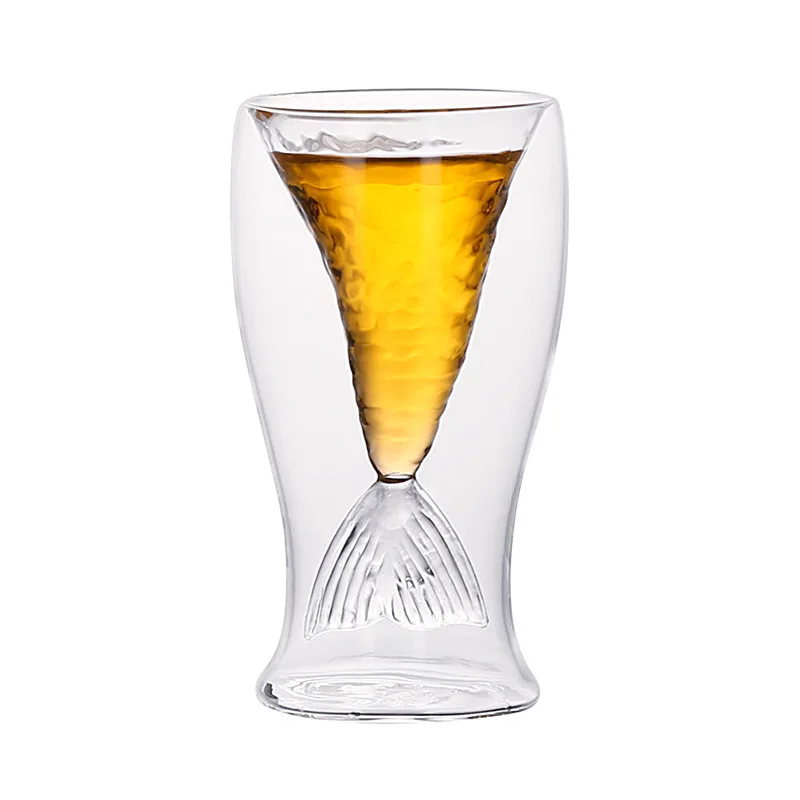 Crystal Double Shot Glass Mermaid Cup Shotglasses Vodka Cocktail Beer Cup Mug Fish tail Shot Glass Cup Drinkware Cup - Цвет: Clear Fishtail