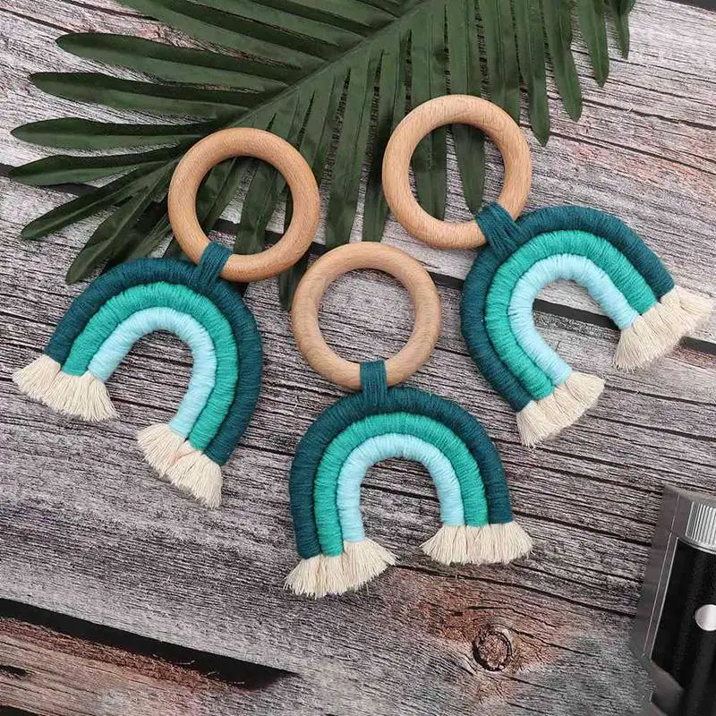 1 шт. Радужная кисточка деревянный Boho детский Прорезыватель палочка детская Прорезыватель кольцо коляска подарок украшение игрушки Душ подарок Прорезыватель
