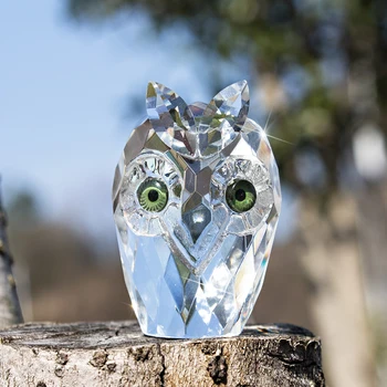 

H&D Mini Owl Crystal Statue Animal Glass Craft Miniature Figurines Cute Paperweight Souvenir Home Desktop Car Decoration Gift