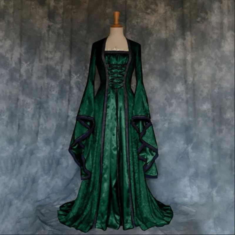Готическая средневековое платья Косплэй карнавальный костюм Хэллоуина Для женщин ретро суд длинный халат в стиле знатной принцессы дворец вечерние платье