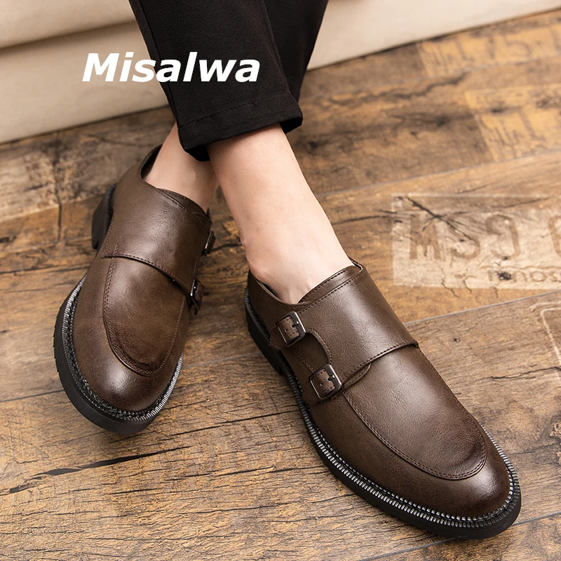 Misalwa/большие размеры 38-47; мужские классические деловые туфли в стиле ретро; Мужские модельные туфли-оксфорды из искусственной кожи; туфли с ремешком