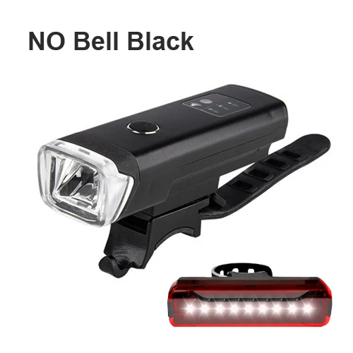 NEWBOLER, 350 люменов, велосипедный светильник с рогом, USB, перезаряжаемый, умный, светодиодный, для велосипеда, передний, задний светильник, набор для велоспорта, Аксессуары для велосипеда - Цвет: no bell black set