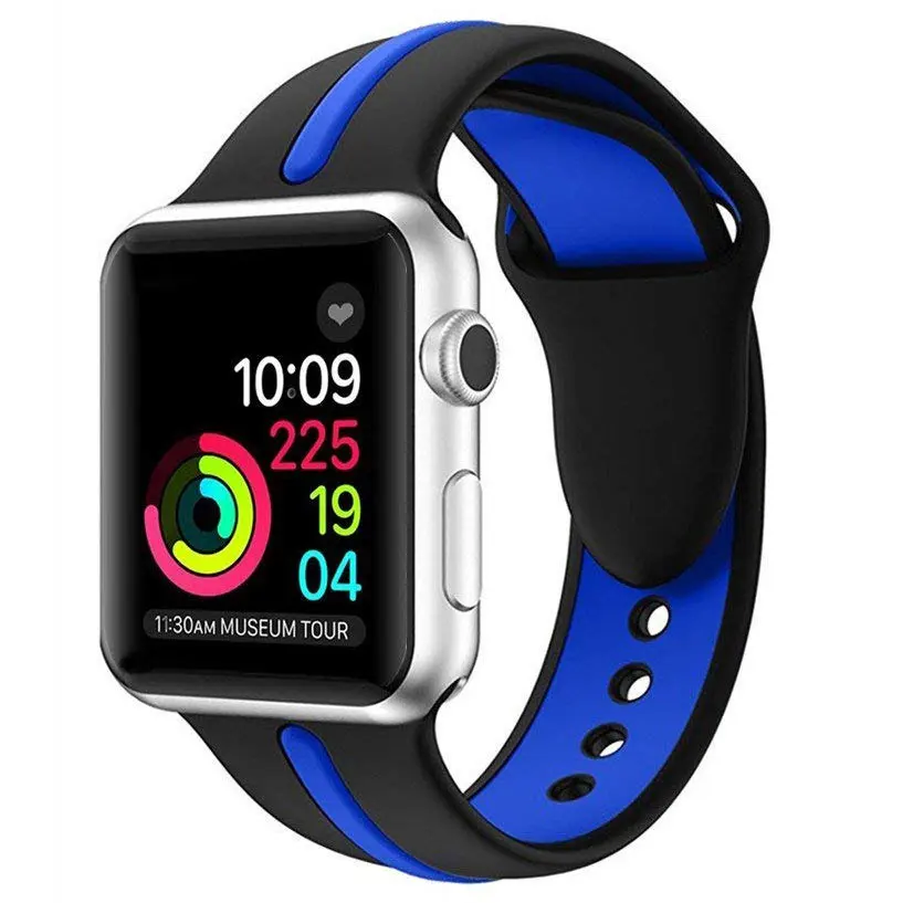 Black Blue Для Apple Watch Series5 4 3 2 1 Спортивный мягкий силиконовый ремень стильный ремешок для замены браслета iWatch 44 мм 40 мм 42 мм 38 мм - Цвет ремешка: Black Blue