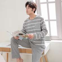 Новая Осенняя Трикотажная хлопковая футболка с длинными рукавами пижамный комплект для мужчин Мужская пижама Hombre Пижама с буквами для Для мужчин, одежда для сна, костюм плюс Размеры L-4XL