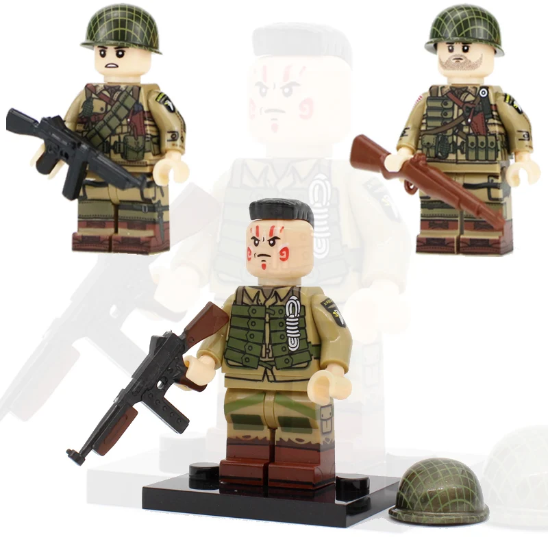 

NEW WW2 Military Army Soldier Figures Building Blocks US Army Soldier Paratroopers Weapon Helmet scarf Accessories Bricks Toys