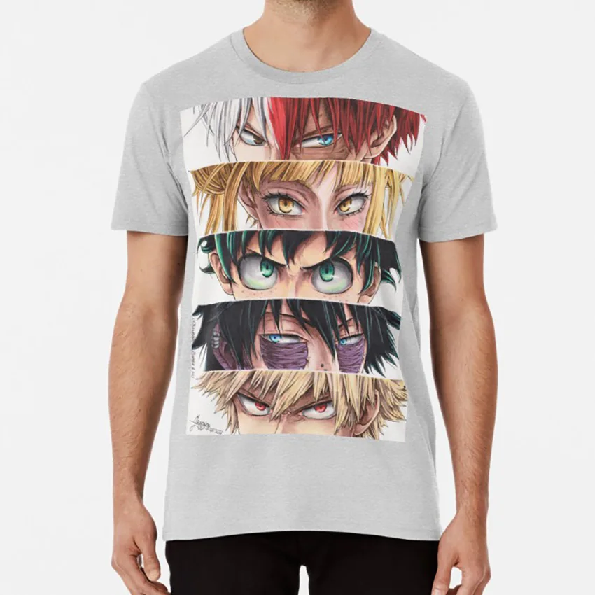 Футболка с героями глаз bnha mha todoroki shouto toga himiko мидория изуку dabi bakugou katsuki o0kawai0o Аниме Манга - Цвет: Серый