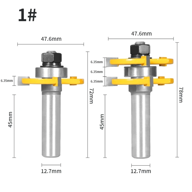 YUSUN 2PCS  47MM Cove 1-7/8 T&G ASSEMBLY Cutter Router Bit Woodworking Milling Cutter For Wood Face Mill 12.7x47.6x6.35