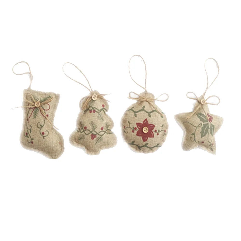 

original 4pcs New Year Natural Cloth Christmas Tree Ornament Hanging Pendants Gifts Snow Elk Christmas Decora adornos de navidad
