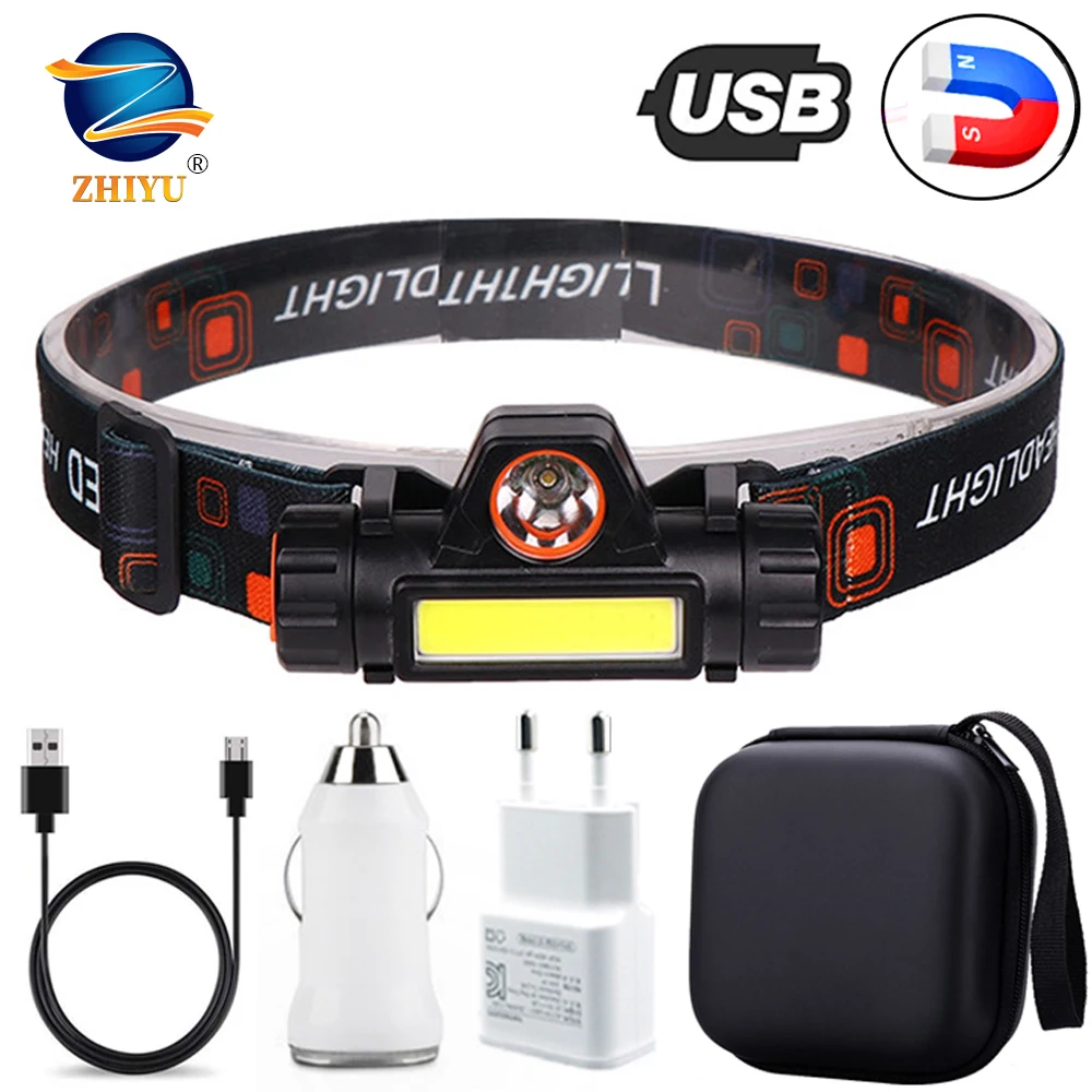 

ZHIYU Portable Mini Flashlight Q5+COB Led Headlamp High Power Built-in 18650 Battery Outdoor Camping Headlight Stepless Dimming