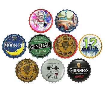 

Round Beer Cap Signs Garage Plate Pictures Metal Plaque Vintage Tin Sign Wall Bar Pub Store Garage Home Art Decor Iron Painting