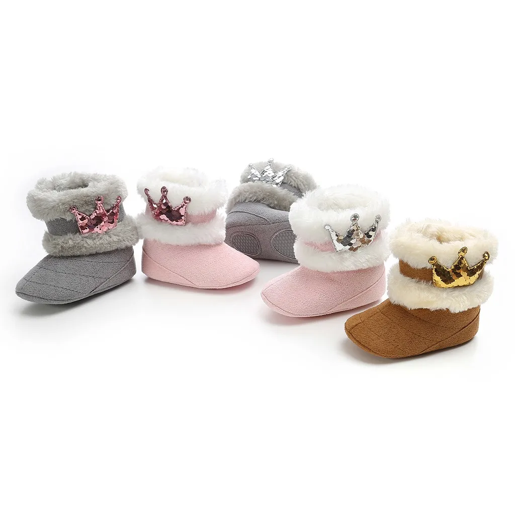 MUQGEW/однотонные зимние сапоги для маленьких девочек; 4 цвета; милые зимние теплые ботинки с украшением в виде короны; Повседневная обувь;