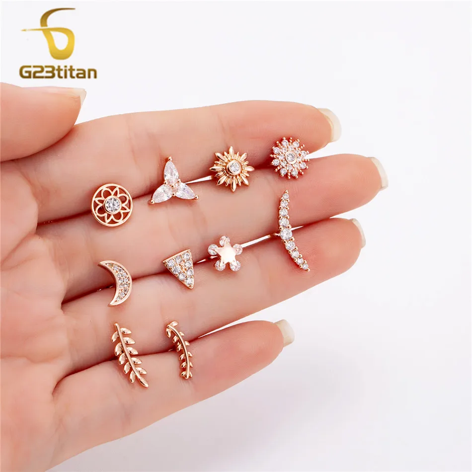 Acciaio Chirurgico Orecchio Cartilagine Lobo Dell'Orecchio Trago Piercing Ball Bar Colore Oro Rosa Luna Stella Fiore Orecchini 16G Gioielli Orecchio
