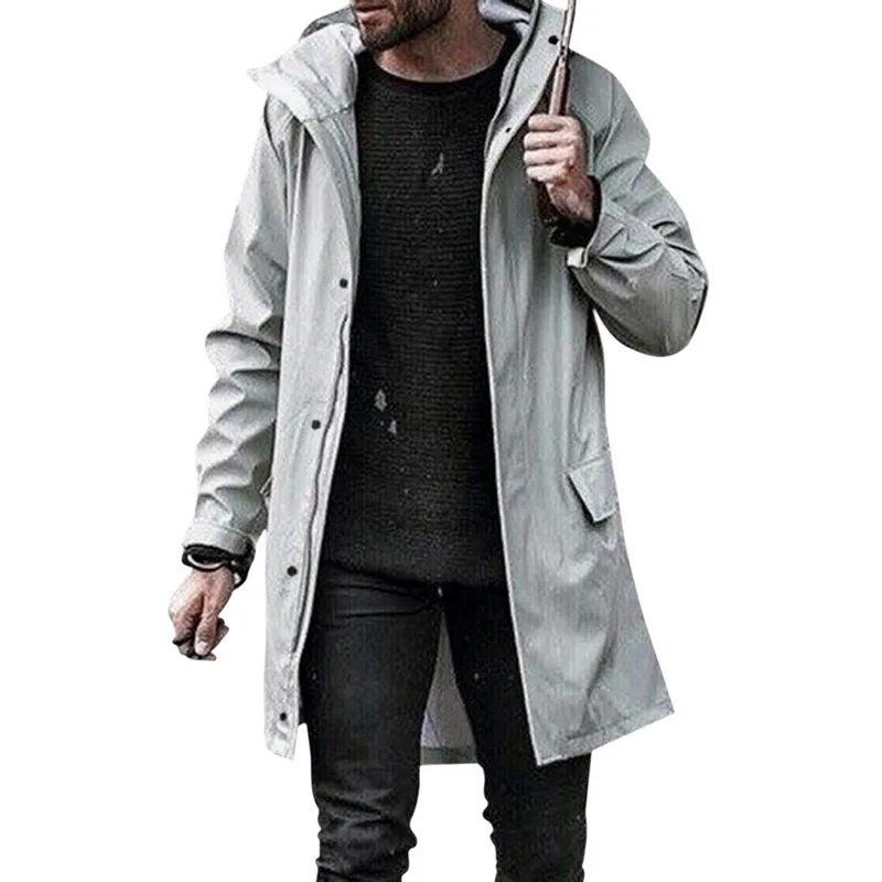 Laamei роскошное Мужское пальто Модная длинная куртка повседневная верхняя одежда солидное Пальто Тренч Одежда Мужская ветровка Abrigo Hombre - Цвет: grey