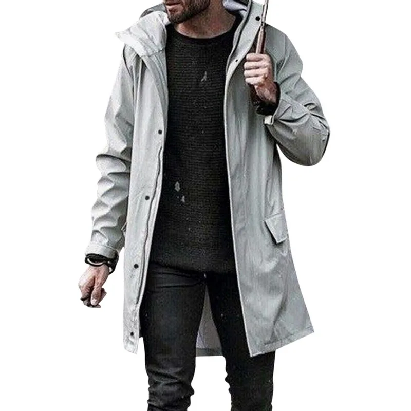grey Laamei роскошное Мужское пальто Модная длинная куртка повседневная верхняя одежда солидное Пальто Тренч Одежда Мужская ветровка Abrigo Hombre - Цвет: grey