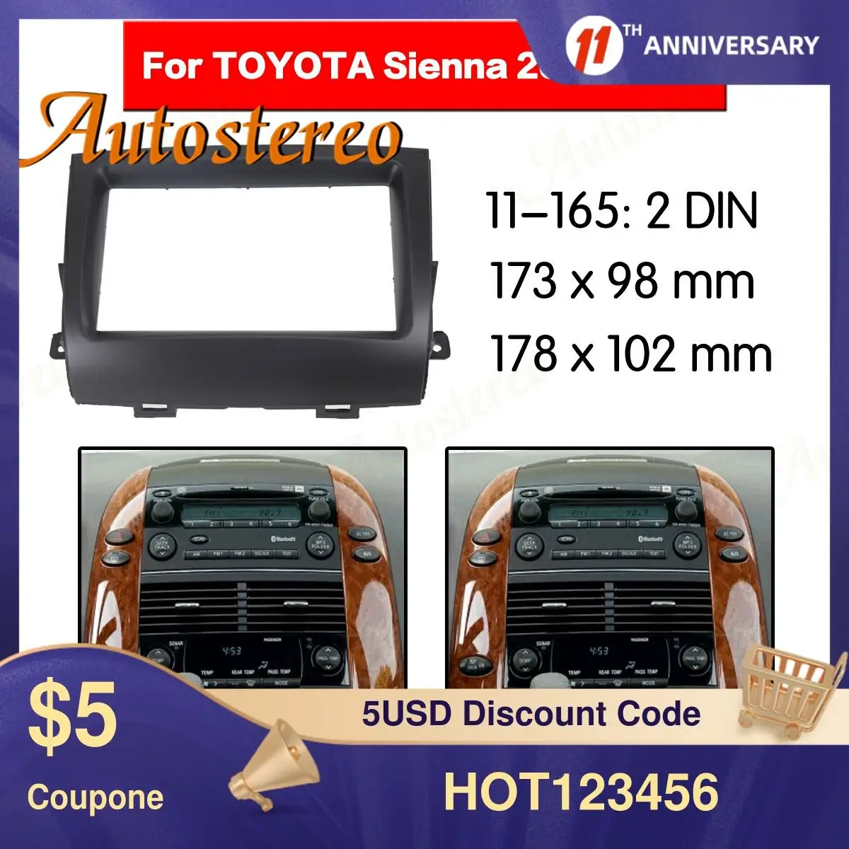 

Car Fascia Dash Kit Panel Frame for 2004-2010 Toyota Sienna Dash Kit Trim Bezel Car Refitting DVD Radio Installation Frame