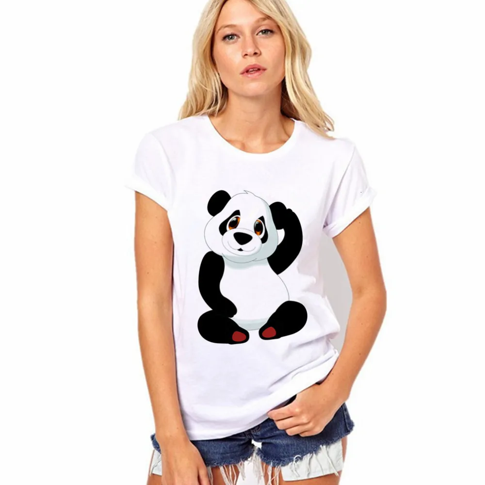 

panda Printing Ma'am Short Sleeve T shirt o-neck off white T-shirt homme Top Tees